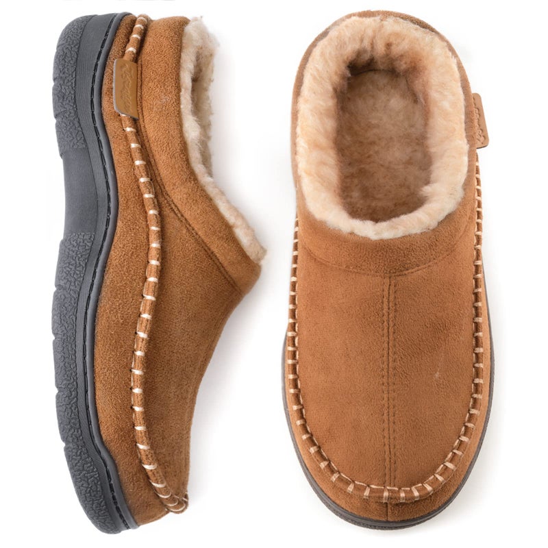 Zigzagger Men's Slip On Moccasin Slippers, Indoor/Outdoor Warm Fuzzy Comfy House Shoes, Fluffy Wide Loafer Slippers,Tan, 7-8 D(M) US - Image 1